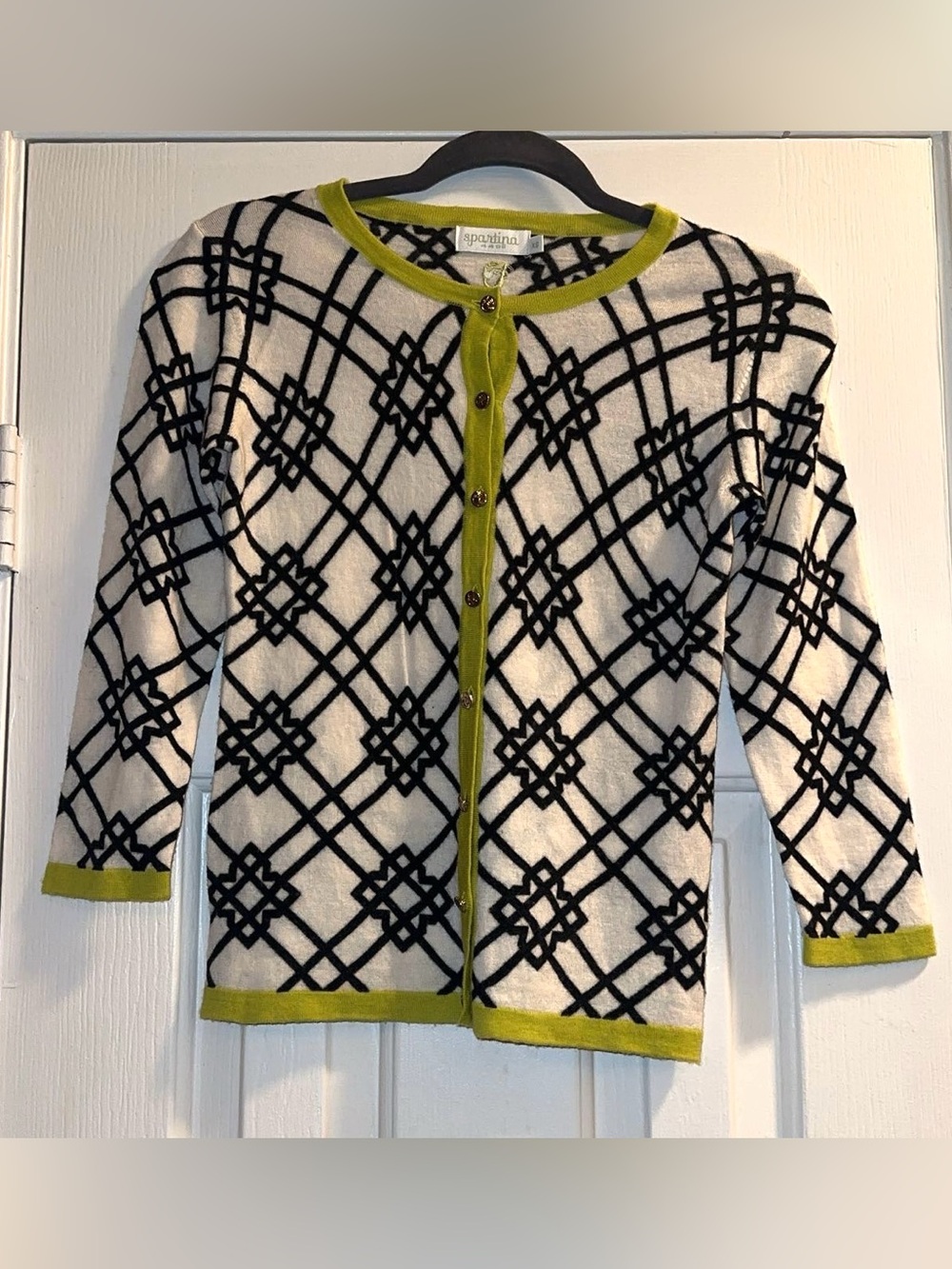 Spartina 449 Seven Oaks Cardigan with Black & White Geometric print